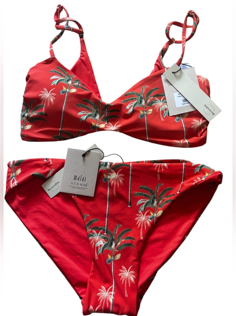NWT MALAI TROPICAL MYSTIC HALO Swimsuit Set Top & Bottom size S Orange Bikini